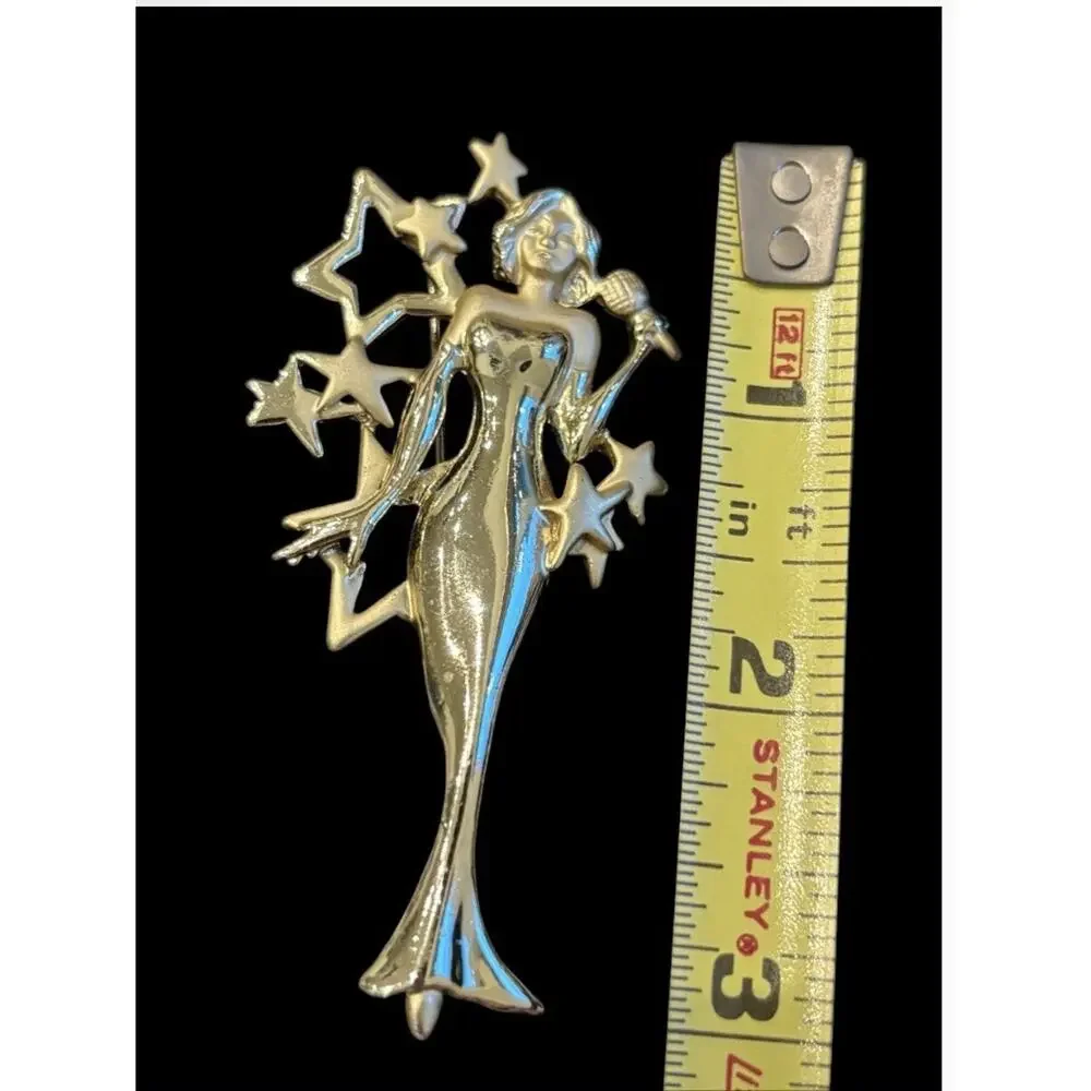 3” AJC Gold Tone Pageant Vocalist Statement Brooch